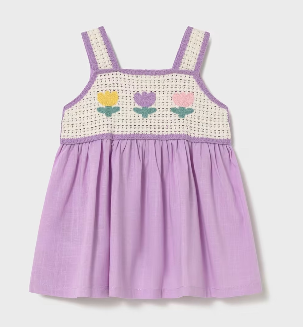 Mayoral Baby Kleid in Flieder mit Tulpen & Häkeldetail 