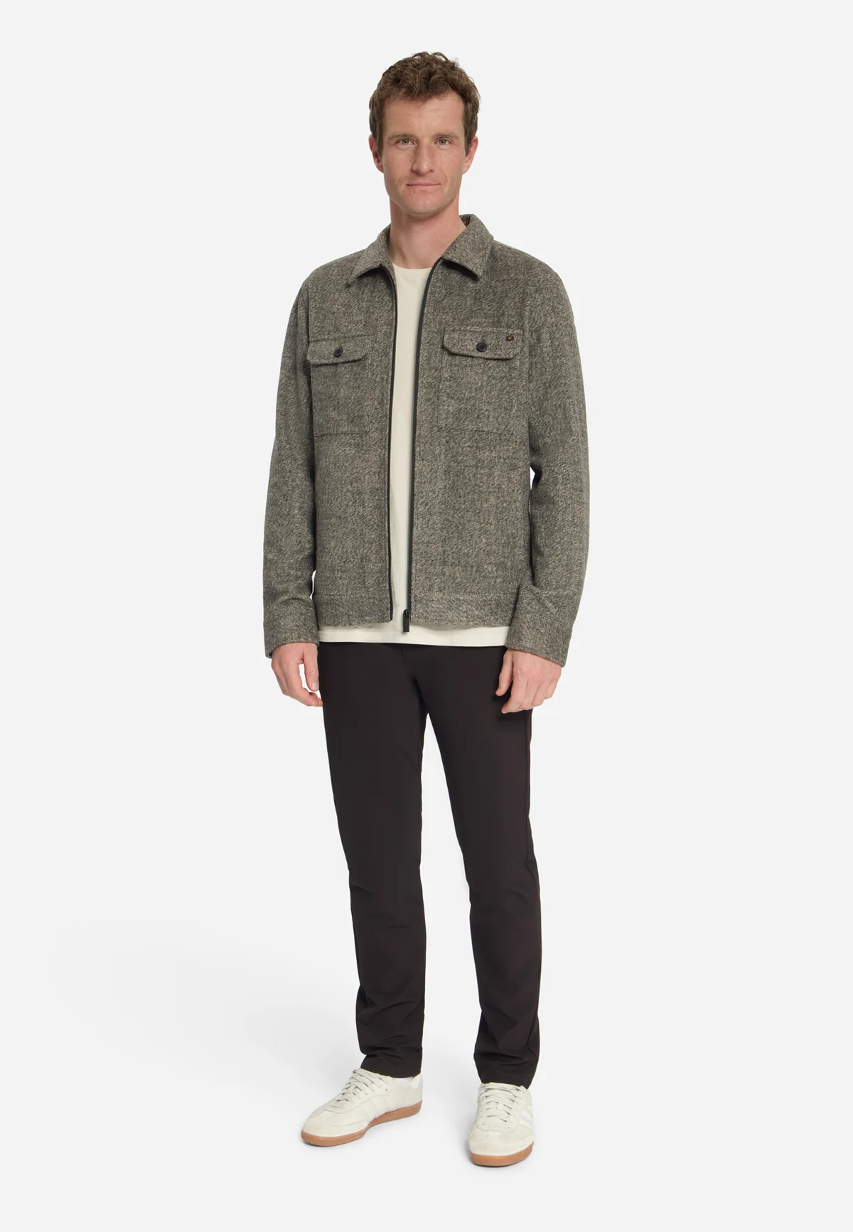NO EXCESS Wolle-Mix-Overshirt mit Reißverschluss für Herren | Braun Melange