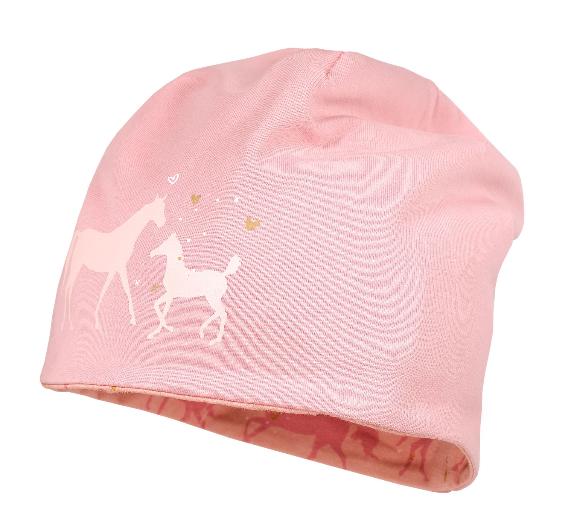 Maximo Jersey Beanie Wendemütze in Rosa Pferde Maximo Jersey Beanie Wendemütze in Rosa Pferde
