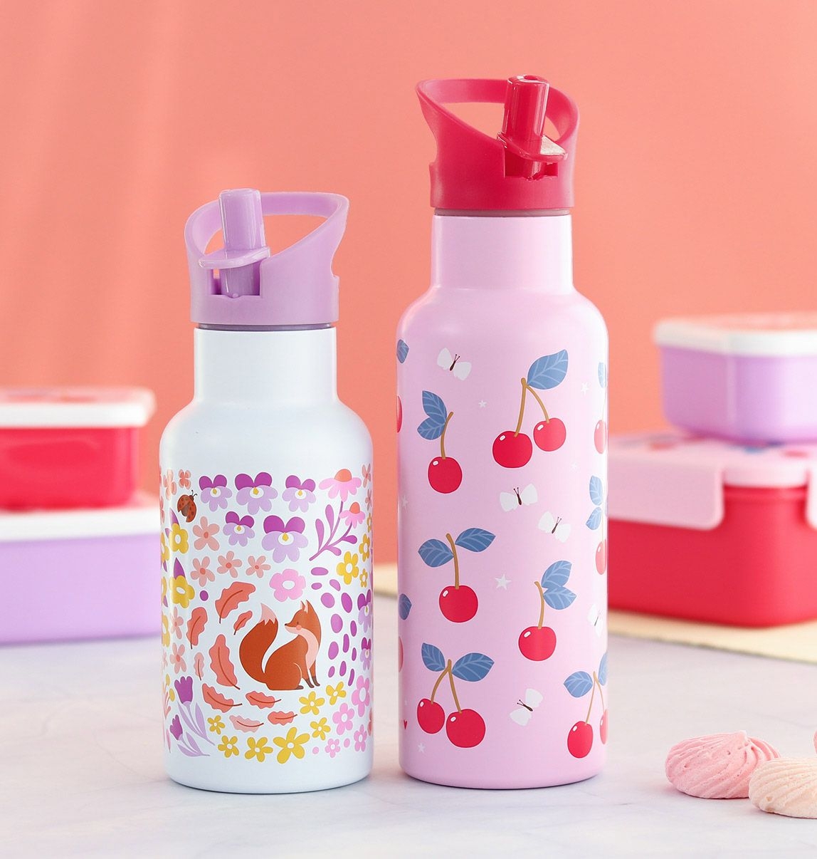 A Little Lovely Company Thermos Edelstahl Trinkflasche Groß mit Strohhalm - 500ml Kirschen A Little Lovely Company Thermos Edelstahl Trinkflasche Groß mit Strohhalm - 500ml Kirschen
