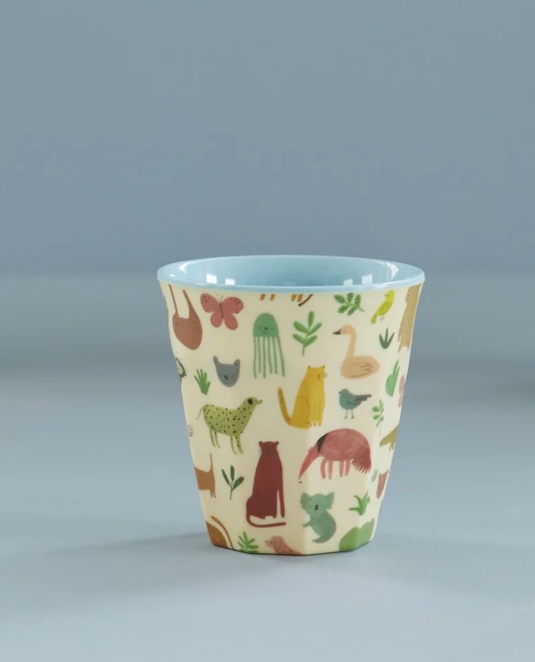 RICE Medium Melamin Becher - Blau - Sweet Jungle Print - Wilde Tiere