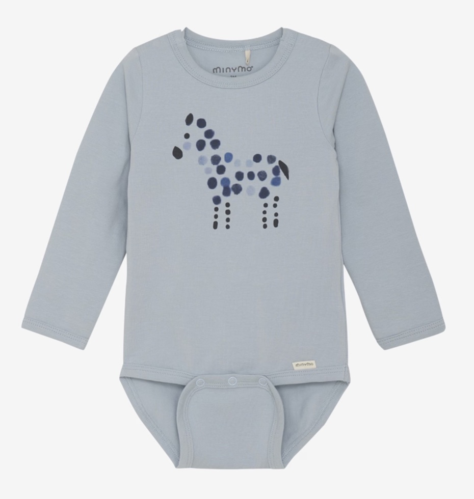 Minymo Langarm Body in Blau - Pferd