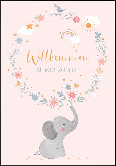 Edition Gollong Grußkarte - Geburt - Willkommen kleiner Schatz in Rosa