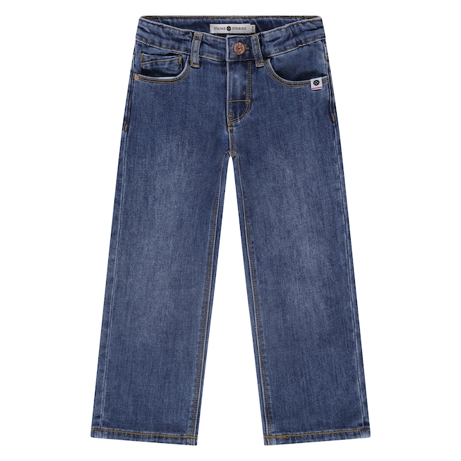 Babyface Stains & Stories Wide Leg Jog Jeans in Medium Blau Denim Babyface Stains & Stories Wide Leg Jog Jeans in Medium Blau Denim