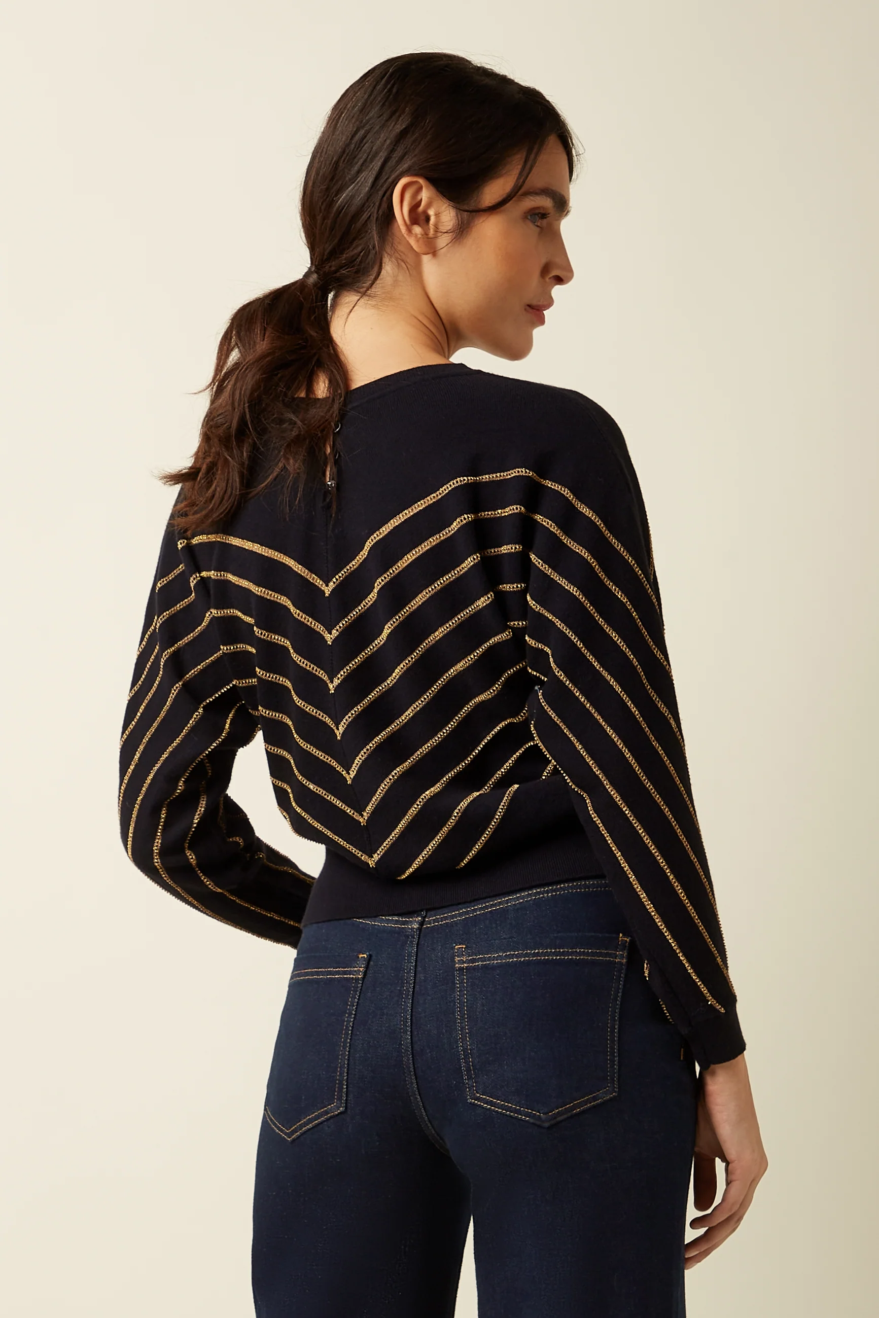 King Louie Joy Strick Top Plume mit Kaschmir - Schwarz & Gold