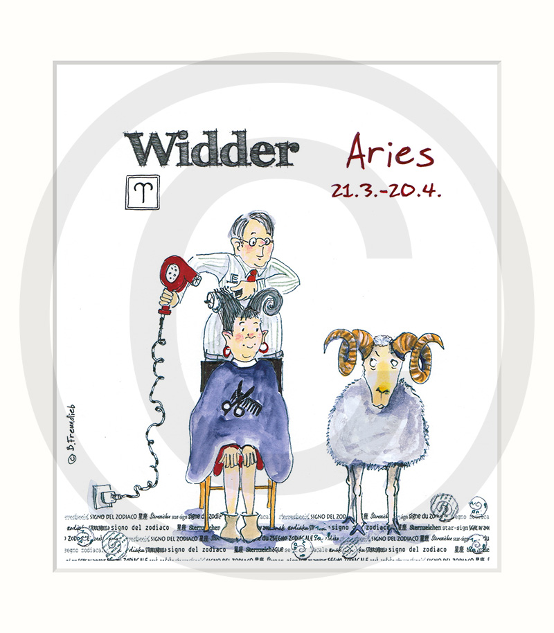 Widder Sweet Design Sternzeichen Kunstwerk mit Passepartout - Aries - Widder - SALE