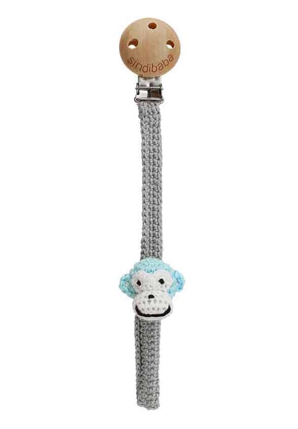 Sindibaba Schnullerkette mit Äffchen in Grau & Blau