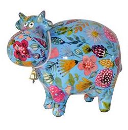 Pomme pidou Spardose Kuh Bella Medium -Blau mit Blumen