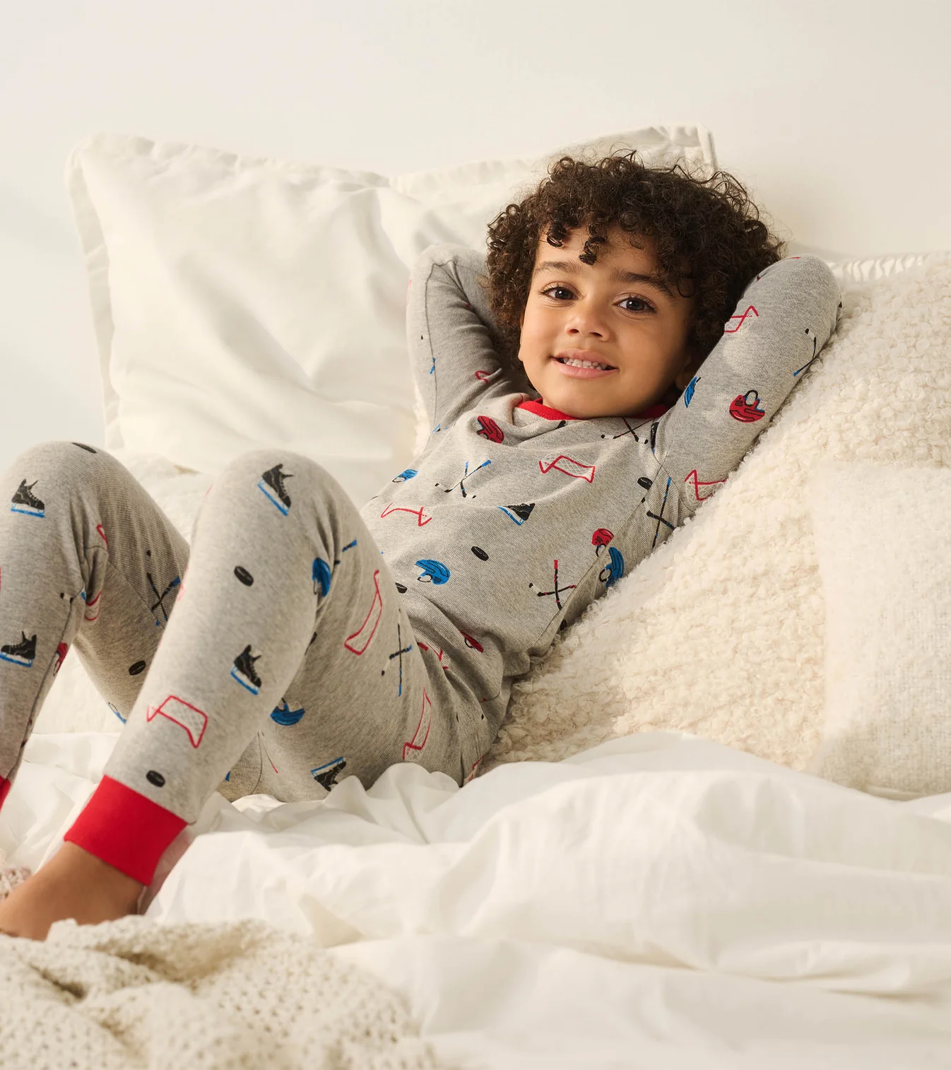 Hatley Langarm Baumwolle Pyjama in Grau - Eishockey