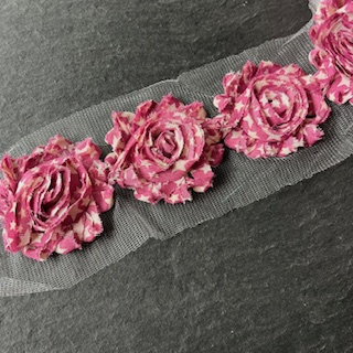 Wowzers Shabby Chic Stoffblume Blüte am Band - Altrosa Sterne - 3 Blumen 