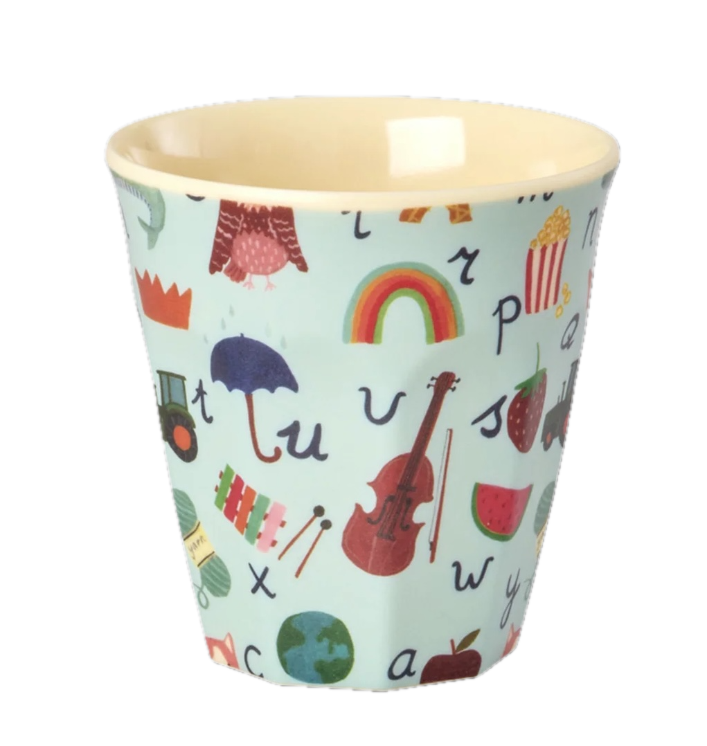 RICE Kinderbecher aus Melamin Blue ABC Print – 160 ml