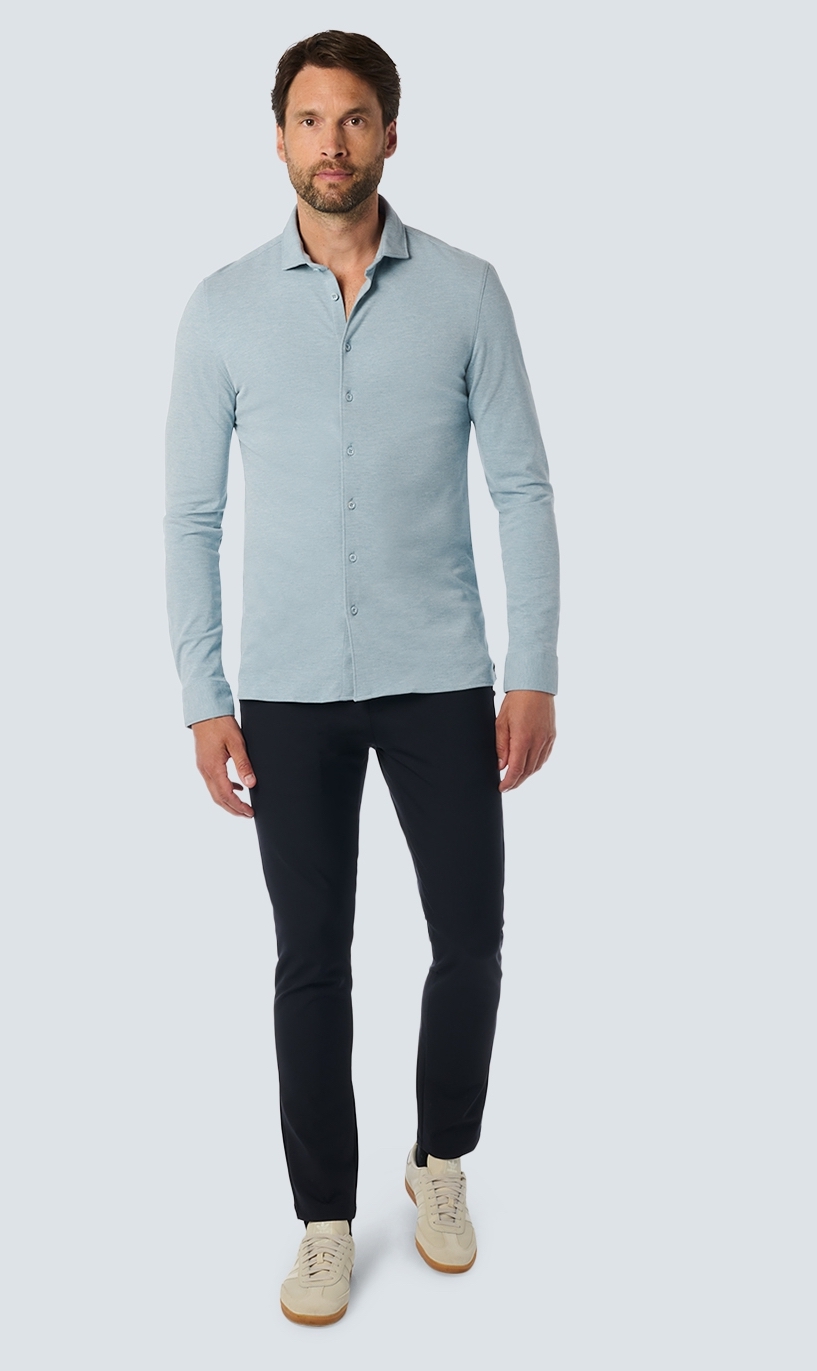 No Excess Jersey Melange Hemd mit Stretch - Cloud/Hellblau