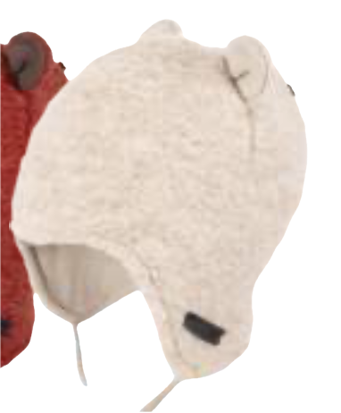 PURE PURE Baby Mütze mit Ohren und Ohrenschutz - Wollwalk mit Baumwolle Futter - Oat Beige
