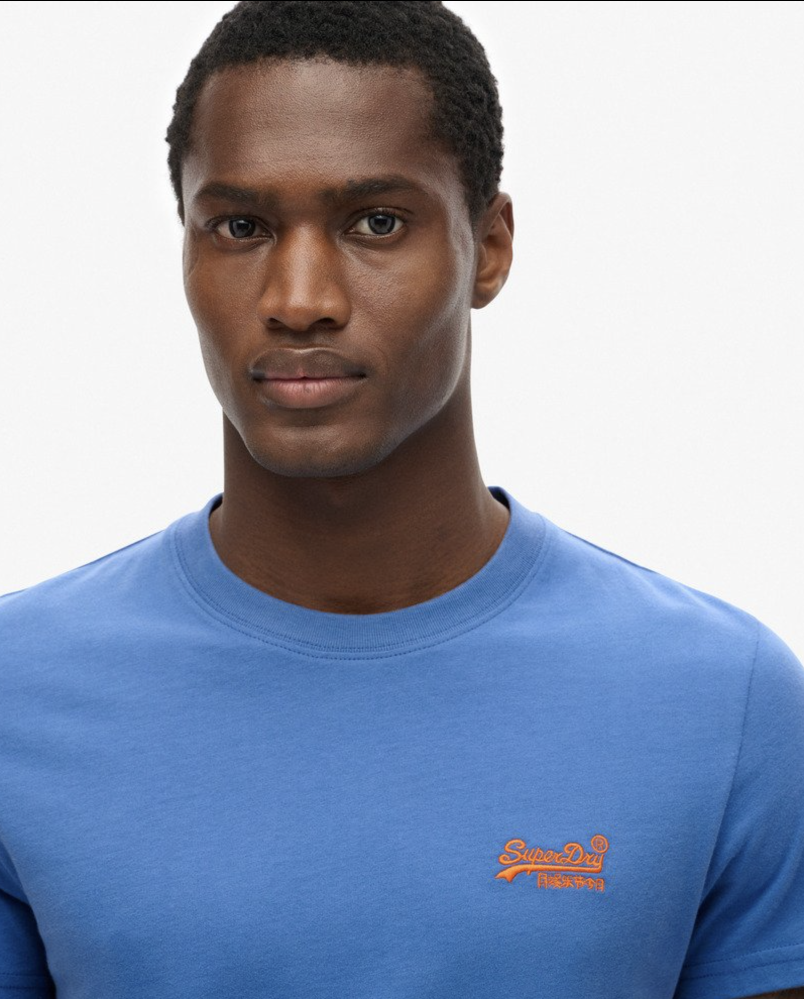 Superdry Herren Essential T-Shirt in Monaco Blue mit Logo in Orange