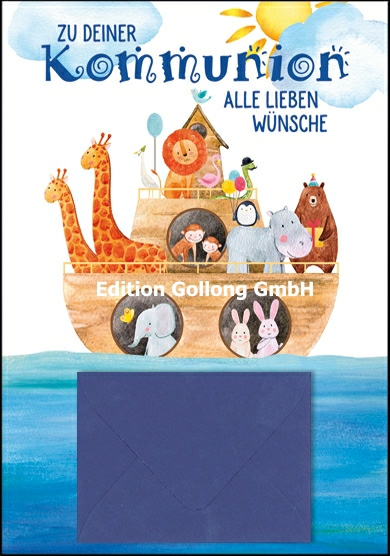 1-6511 Edition Gollong Grußkarte zur Kommunion mit Umschlag für Geld - Arche Noah