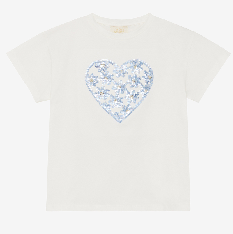 Creamie Kurzarm T-Shirt in Cloud Weiß - Glitzer Herz in Blau Creamie Kurzarm T-Shirt in Cloud Weiß - Glitzer Herz in Blau