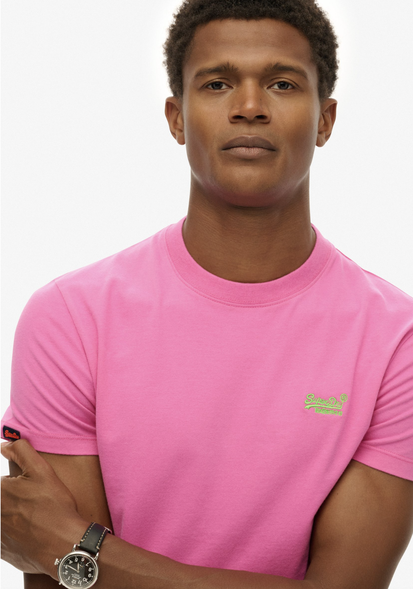 Superdry Herren T-Shirt Essential mit Logo - Flash Pink/Fluro Green