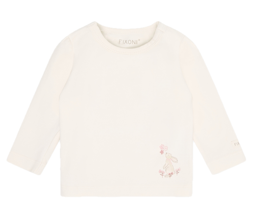 FIXONI Langarm GOTS Bio Baumwolle Shirt in Creme mit süßem Hase