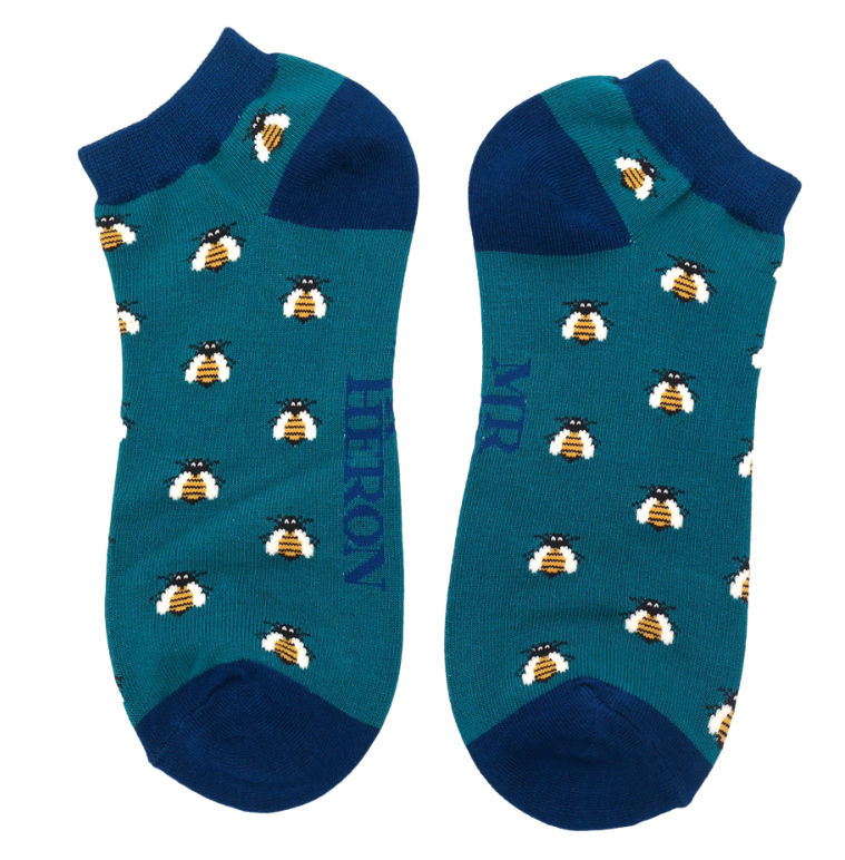 Mr. Heron Herren Sneaker Socken Bambus in Petrol - Bienen