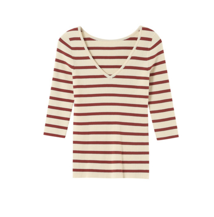 Grace & Mila Langarm Shirt PAIGE V-Ausschnitt mit 3/4-Ärmeln - Terracotta gestreift - SALE Grace & Mila Langarm Shirt PAIGE V-Ausschnitt mit 3/4-Ärmeln - Terracotta gestreift - SALE