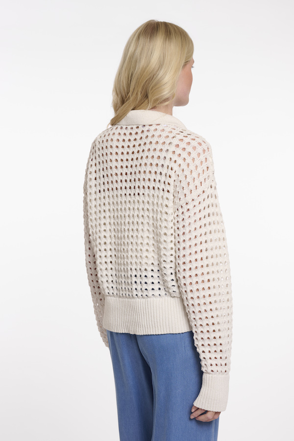 Rino & Pelle Odeth Lochstrick-Pullover in grobem Ajourstrick mit Polokragen - Snow white/Weiß